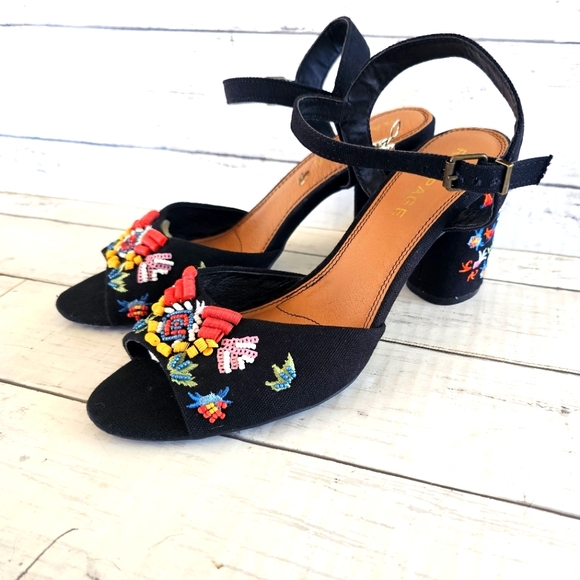 Rampage Black Colorful Beaded Embroidered Chunky Block Heels Western Boho - Picture 2 of 16